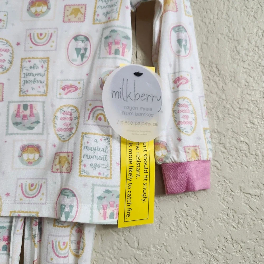 NEW Milkberry Bamboo Size 24M Princess Pajama Set Pink White Long‎ Sleeve